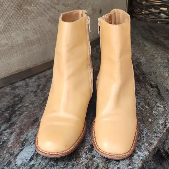 COUP D'ETAT LTD Gold Leather Block Heel Ankle Boots Size 8M