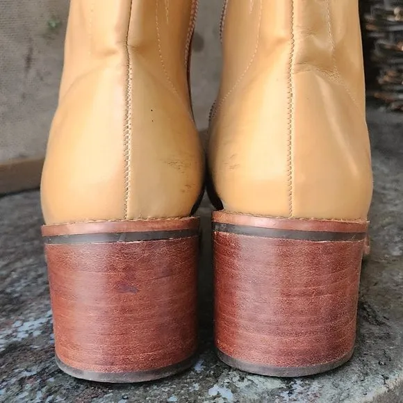 COUP D'ETAT LTD Gold Leather Block Heel Ankle Boots Size 8M