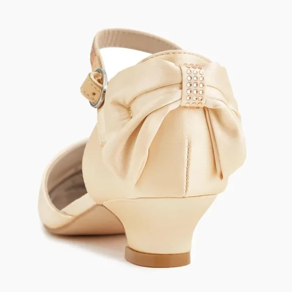 Coutgo Girls Elegant Cream Dress Shoes with Sparkly Bow Detail