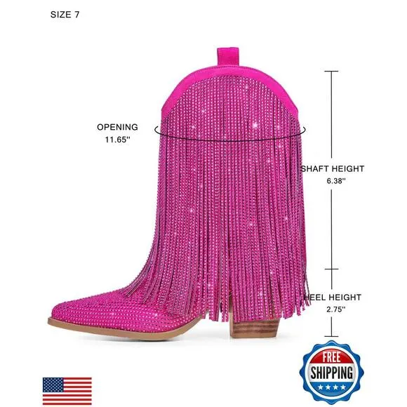 Cowboy Boots for Women - Pink Cowgirl Rhinestone Boots with Sparkly
