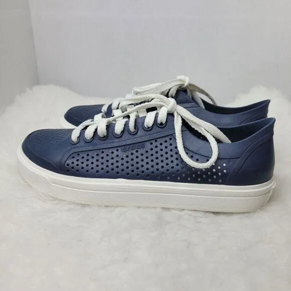 Crocs Citilane Roka Rubber Court Lace Up Navy Waterproof Sneaker Shoes Size 8
