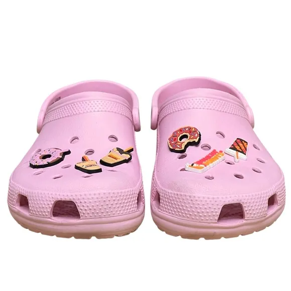 Crocs Pink Dunkin Donuts Charms Baya Clogs Comfortable Shoes Slip On Men’s 8