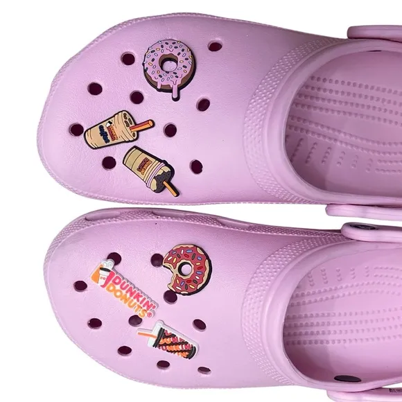 Crocs Pink Dunkin Donuts Charms Baya Clogs Comfortable Shoes Slip On Men’s 8