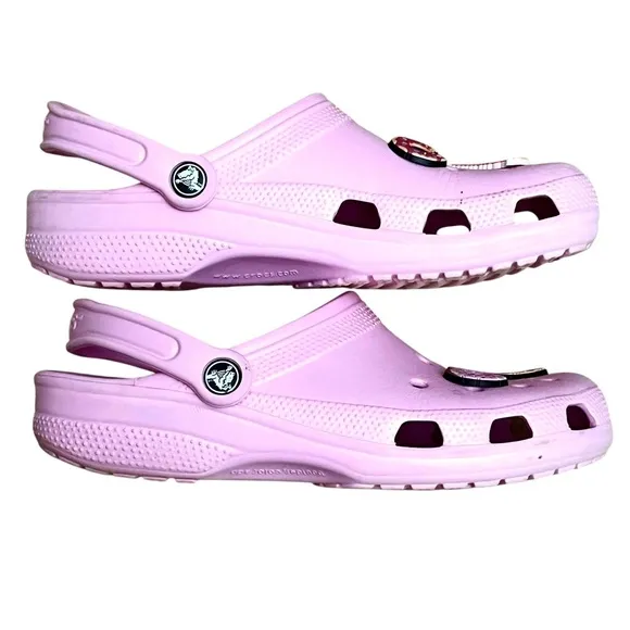 Crocs Pink Dunkin Donuts Charms Baya Clogs Comfortable Shoes Slip On Men’s 8