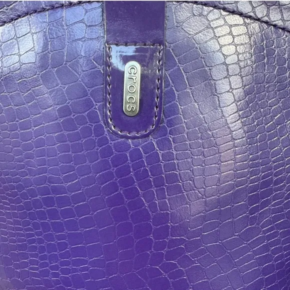 CROCS Women's Purple Faux Snakeskin Print Zip Up Boots Belt Detail Size 7