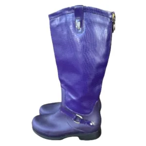 CROCS Women's Purple Faux Snakeskin Print Zip Up Boots Belt Detail Size 7
