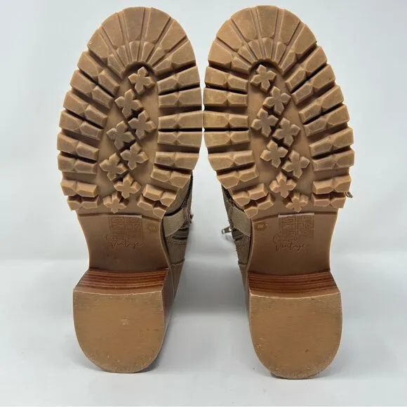 Crown Vintage Asisa Tan Suede Leather Triple Buckle Straps Moto Ankle Boots Sz 8