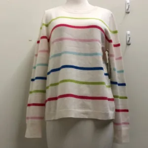 Cynthia Rowley 100% Cashmere Ivory Pink Green Blue Striped Sweater