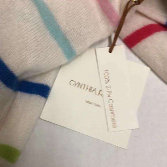 Cynthia Rowley 100% Cashmere Ivory Pink Green Blue Striped Sweater