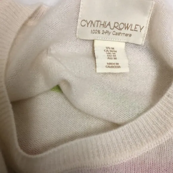 Cynthia Rowley 100% Cashmere Ivory Pink Green Blue Striped Sweater