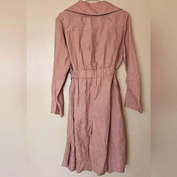 Cynthia Rowley 100% Linen Trench Coat Lagenlook Womens Size S Powder Pink Gauzy