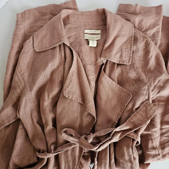 Cynthia Rowley 100% Linen Trench Coat Lagenlook Womens Size S Powder Pink Gauzy