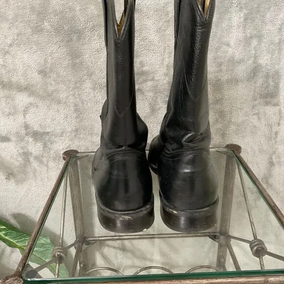 Dan Post Black Leather Roper Western Cowboy Boots Mens Size 8.5 D