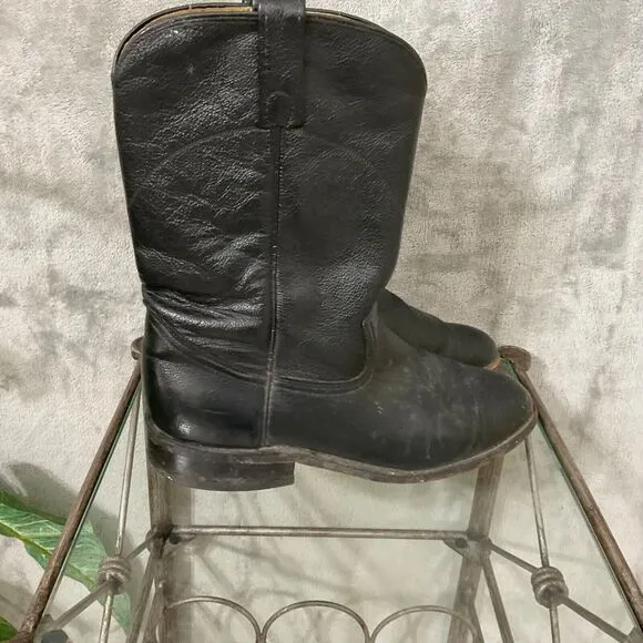 Dan Post Black Leather Roper Western Cowboy Boots Mens Size 8.5 D