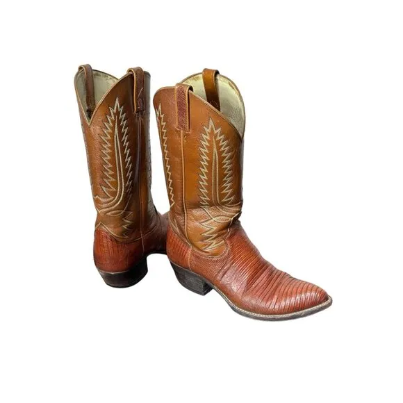 Dan Post cowboy boots Teju lizard and leather with flame stitching Style 6836