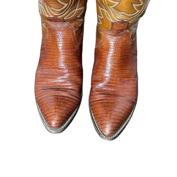 Dan Post cowboy boots Teju lizard and leather with flame stitching Style 6836