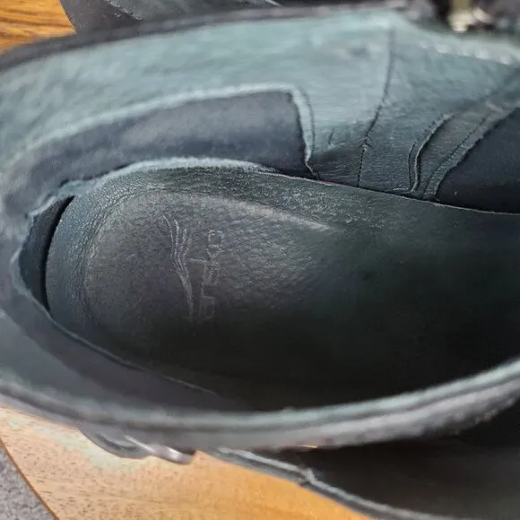 Dansko Boots Womens 10.5 41 Black Nubuck Leather Shirley Zip Wedge Ankle Booties