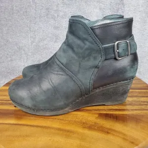 Dansko Boots Womens 10.5 41 Black Nubuck Leather Shirley Zip Wedge Ankle Booties