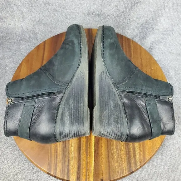 Dansko Boots Womens 10.5 41 Black Nubuck Leather Shirley Zip Wedge Ankle Booties