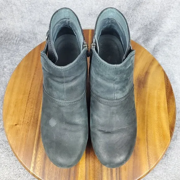 Dansko Boots Womens 10.5 41 Black Nubuck Leather Shirley Zip Wedge Ankle Booties