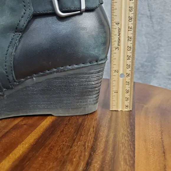 Dansko Boots Womens 10.5 41 Black Nubuck Leather Shirley Zip Wedge Ankle Booties
