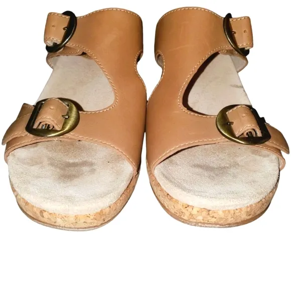 DANSKO Carla Tan Wedge Cork Leather Adjustable Strap Slide-on Sandal‎ Wom…