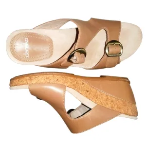 DANSKO Carla Tan Wedge Cork Leather Adjustable Strap Slide-on Sandal‎ Wom…