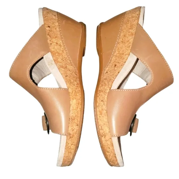 DANSKO Carla Tan Wedge Cork Leather Adjustable Strap Slide-on Sandal‎ Wom…