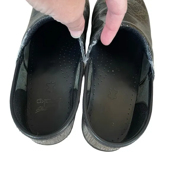 DANSKO Clog Shoes Scribble Black Gold Patent Leather Comfortable 39 9