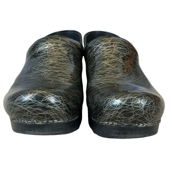 DANSKO Clog Shoes Scribble Black Gold Patent Leather Comfortable 39 9