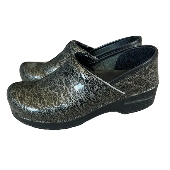 DANSKO Clog Shoes Scribble Black Gold Patent Leather Comfortable 39 9