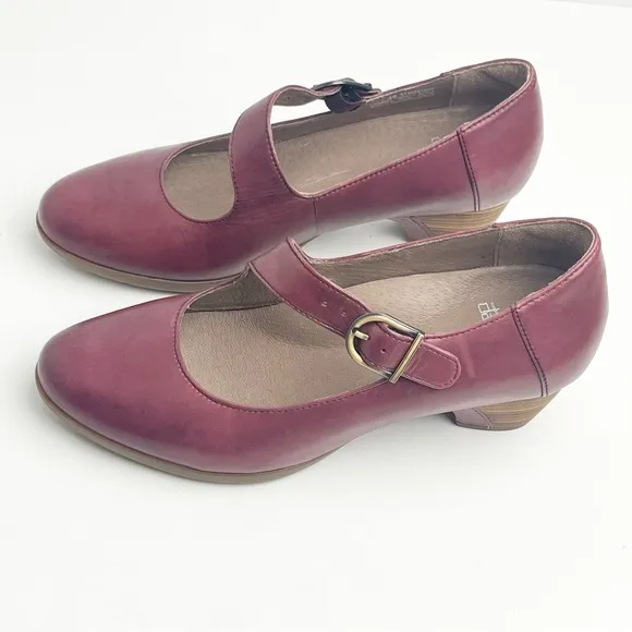 DANSKO Dianne Leather Upper Cabernet Adjustable Strap Mary Jane Heels Size 8