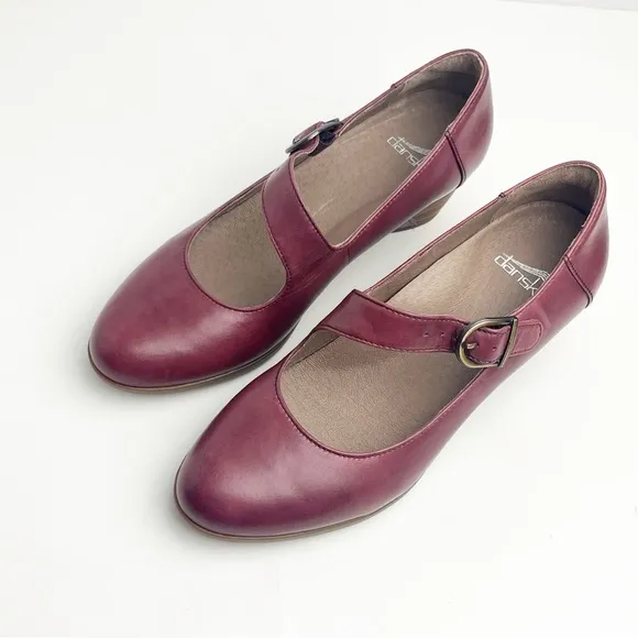 DANSKO Dianne Leather Upper Cabernet Adjustable Strap Mary Jane Heels Size 8