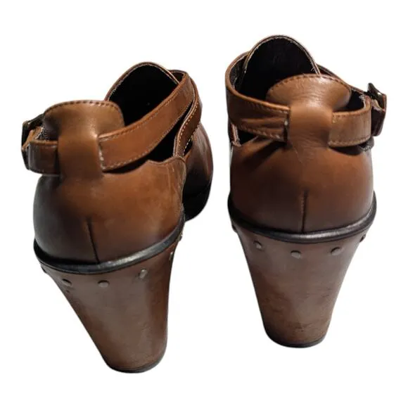 Dansko Franka Cognac Brown Leather Wooden Heel Clog Ankle Boots EU 38 US 7.5