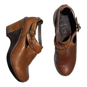 Dansko Franka Cognac Brown Leather Wooden Heel Clog Ankle Boots EU 38 US 7.5