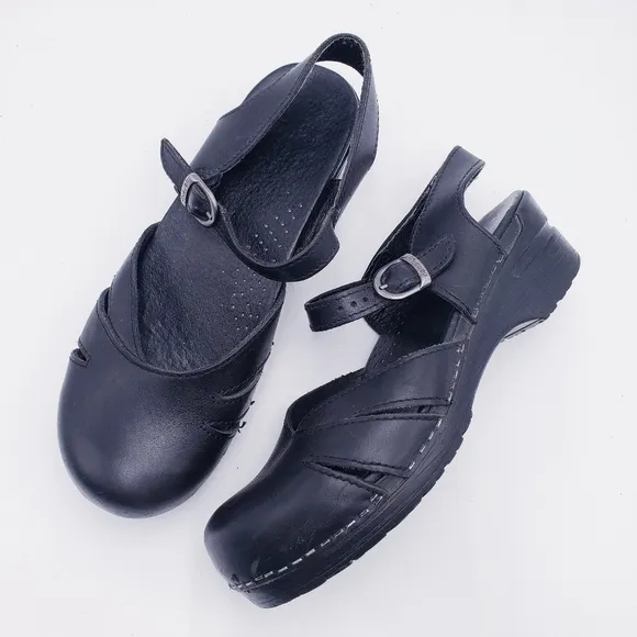 Dansko Margrete Mary Jane Clogs Comfort Shoes Black Leather Size 41