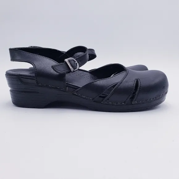 Dansko Margrete Mary Jane Clogs Comfort Shoes Black Leather Size 41