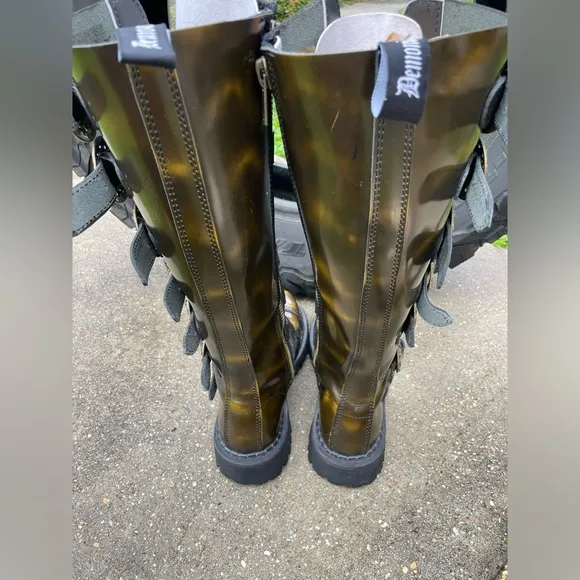 DEMONIA Steam-30 Metal Plates Bronze Leather Steel-toe Steampunk Boot Size 8