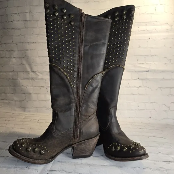 Denver Mountain Boots Studded Dark Brown Leather Women's Boots Size 7