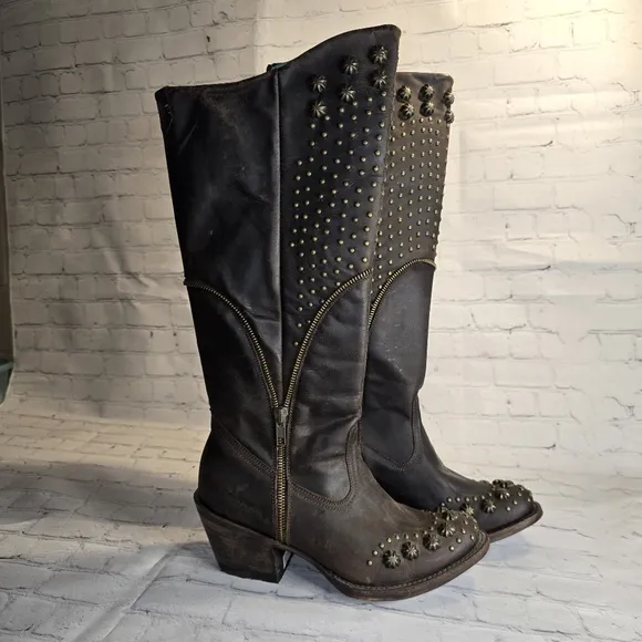 Denver Mountain Boots Studded Dark Brown Leather Women's Boots Size 7
