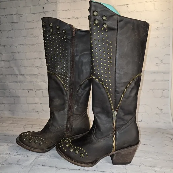 Denver Mountain Boots Studded Dark Brown Leather Women's Boots Size 7