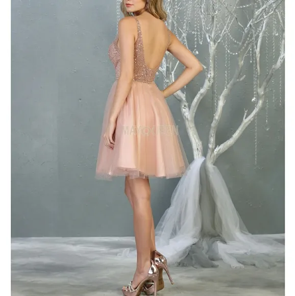 Designer sequins pink, silver,blue,gold, cocktail semi open back tulle dress