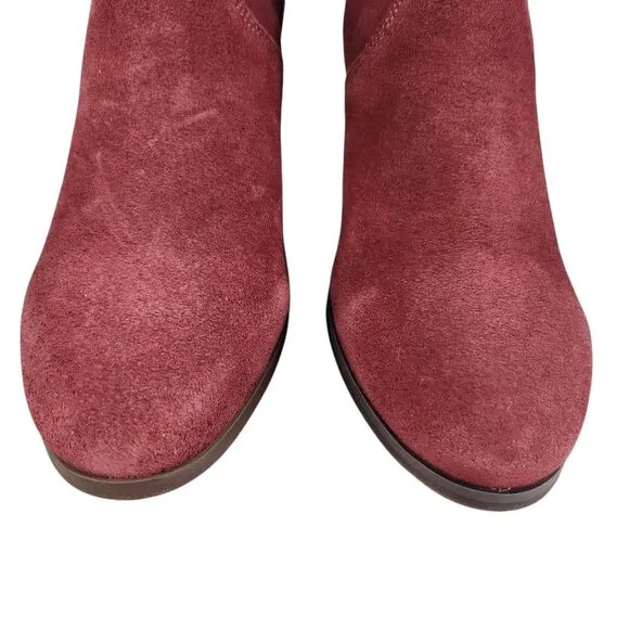 Diba Womens Burgundy Suede Leather Ankle Boots Size 9.5 With Block Heels &amp; Buckl