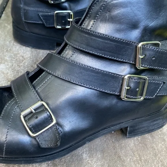 Diesel black gold leather ladies biker boots size 8