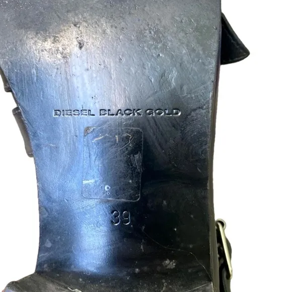 Diesel black gold leather ladies biker boots size 8