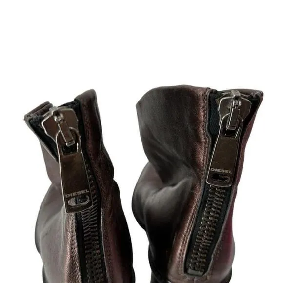 Diesel Ozys Boot leather bronze brown Metallic cowboy  western boho sz 7.5