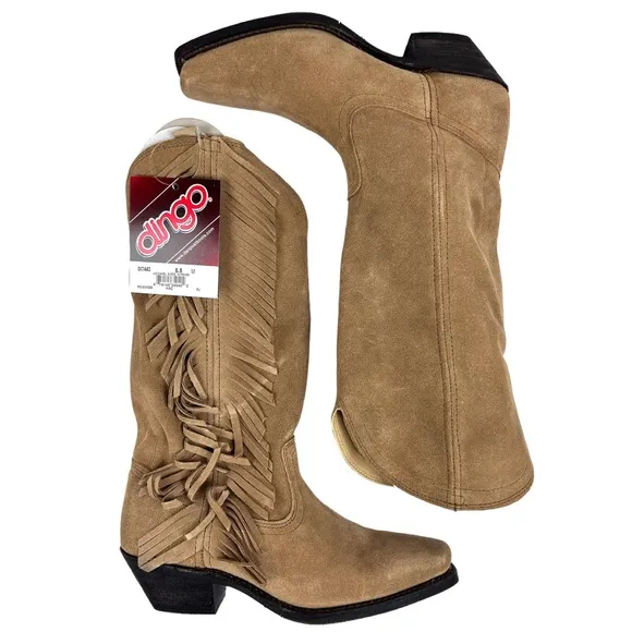 Dingo Camel Suede Fringe Heeled Western Boots 8.5 New in Box
