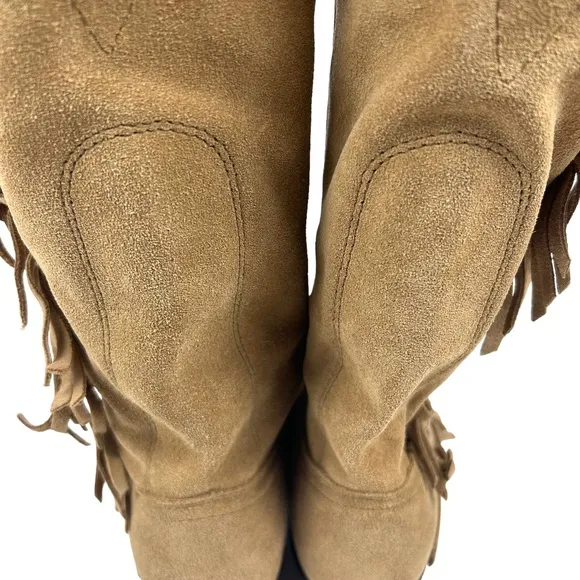 Dingo Camel Suede Fringe Heeled Western Boots 8.5 New in Box