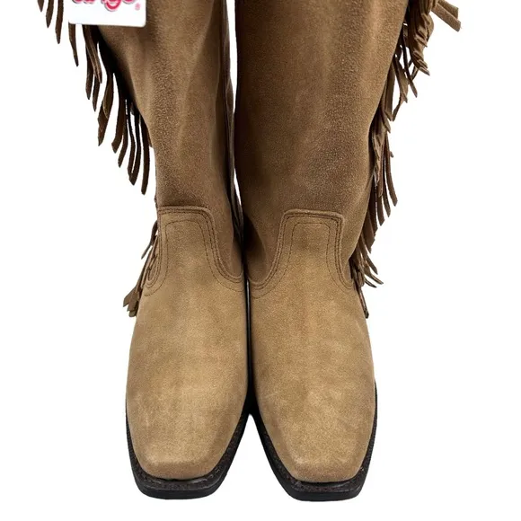 Dingo Camel Suede Fringe Heeled Western Boots 8.5 New in Box