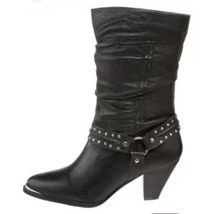 Dingo Emma Slouchy Western Boot, 7. Black withSilver Hardware.